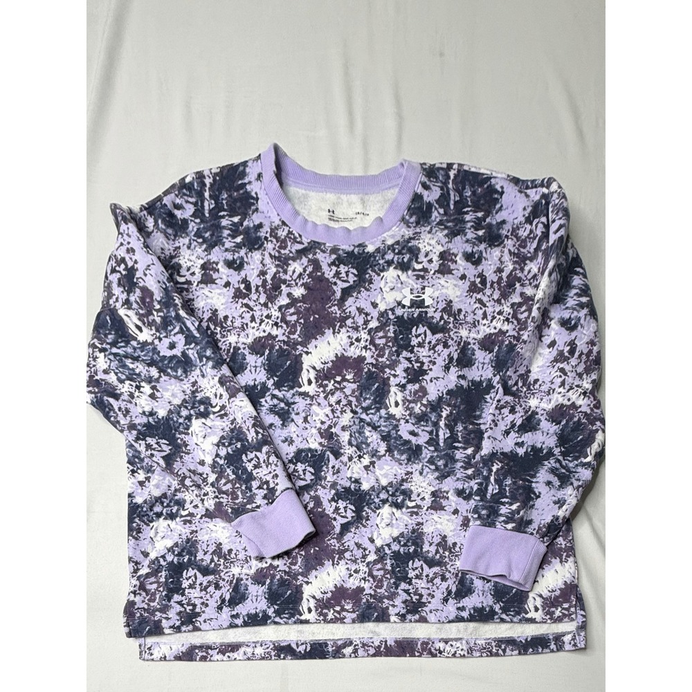 Under Armour Womens Rival Fleece Tie Dye Sweatshirt Purple White Loose Fit LG